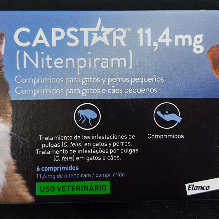 CAPSTAR 11,4 MG 6 COMPRIMIDOS PERROS Y GATOS PEQUEÑOS. Medicamento sujeto a prescripción veterinaria. Requiere envío previo de receta veterinaria a info@farmaciaalmajano.com