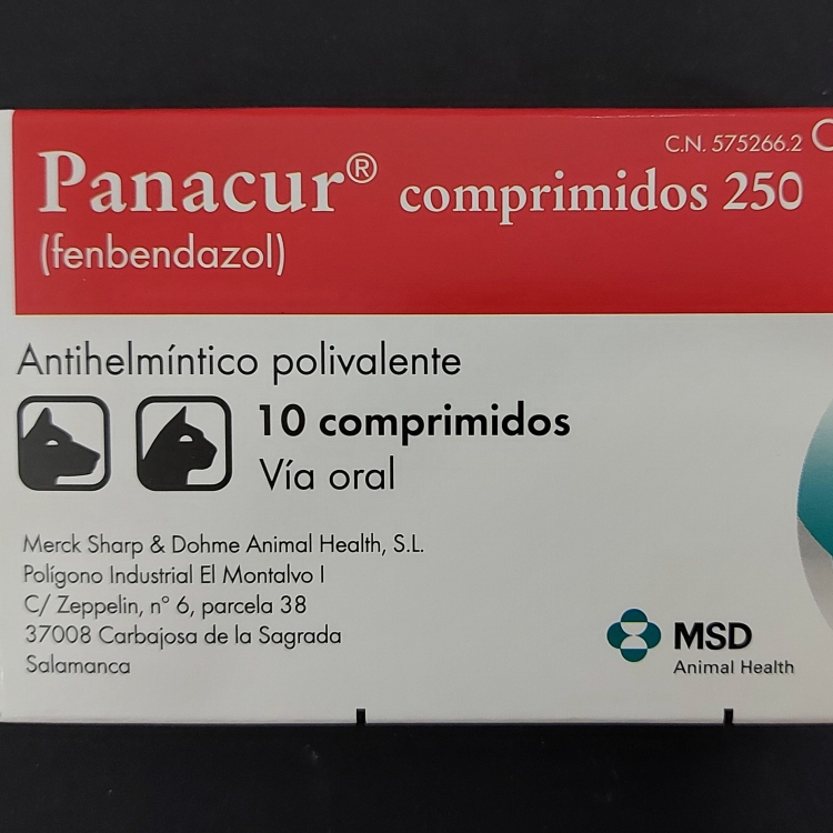 PANACUR 250 MG 10 COMPRIMIDOS. Medicamento sujeto a prescripción veterinaria. Requiere envío previo de receta veterinaria a info@farmaciaalmajano.com